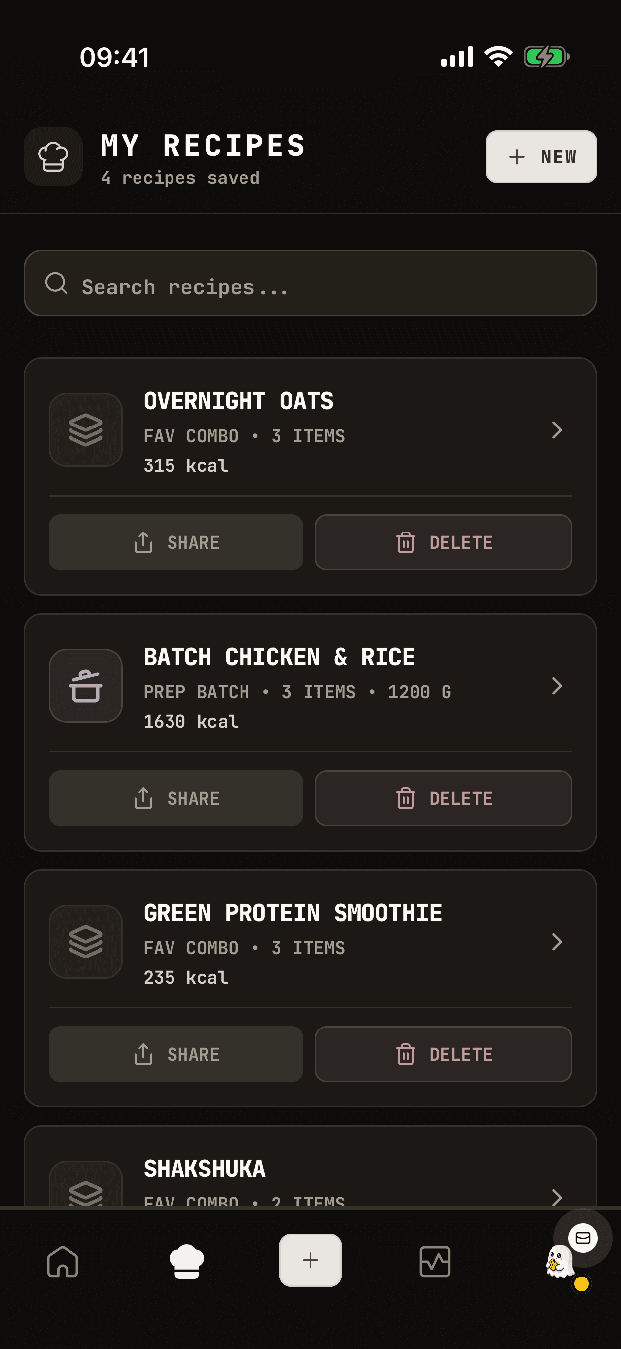 WhispCal AI recipe manager showing macro-friendly meal recipes